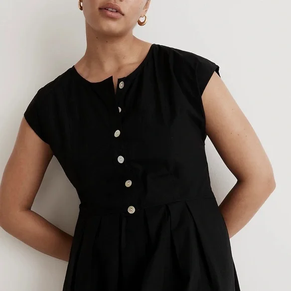 Madewell Poplin Button-Front Midi Dress Black Size XL - Picture 2 of 6